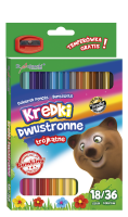 Kredki dwustronne trójkątne 18/36 kolorów + temperówka